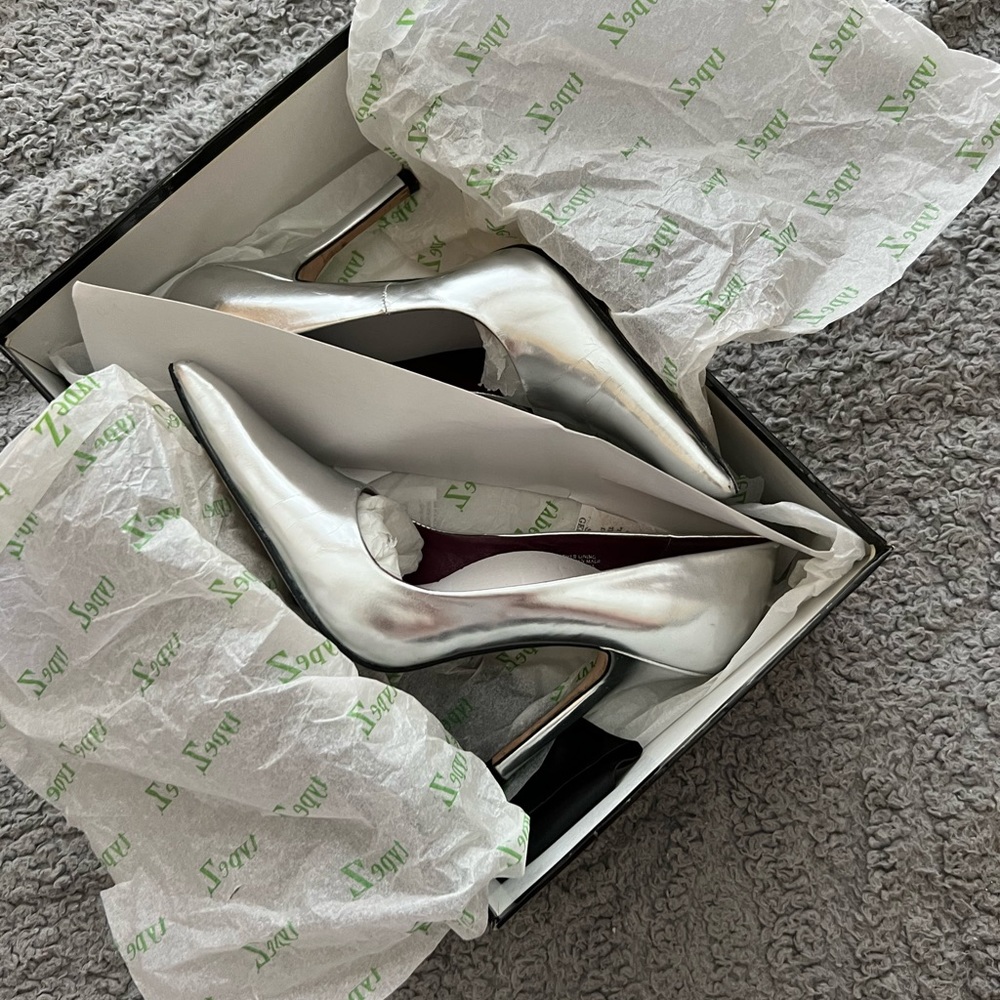 Metallic silver heels